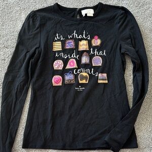Kate Spade Black Long Sleeve Tee with Colorful Graphics